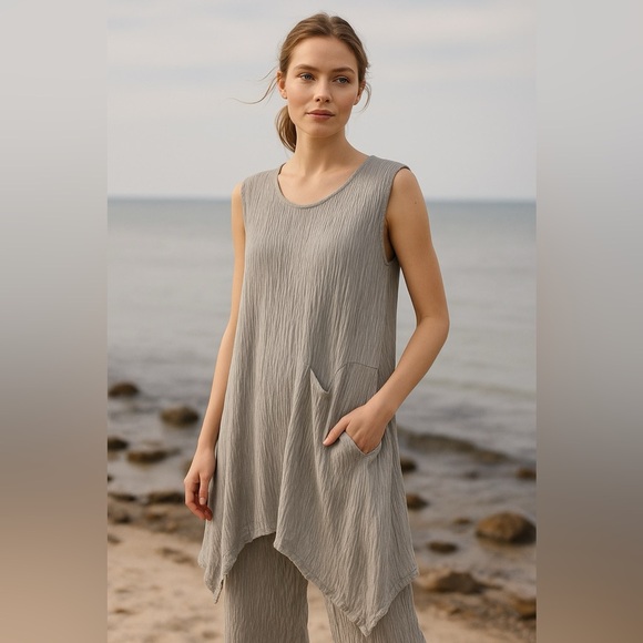 GRIZAS Silk Blend Textured Sleeveless Tunic Dress | Made in Lithuania - Picture 1 of 7